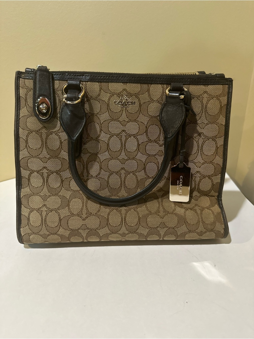 Coach Khaki and Black Signature Satchel
